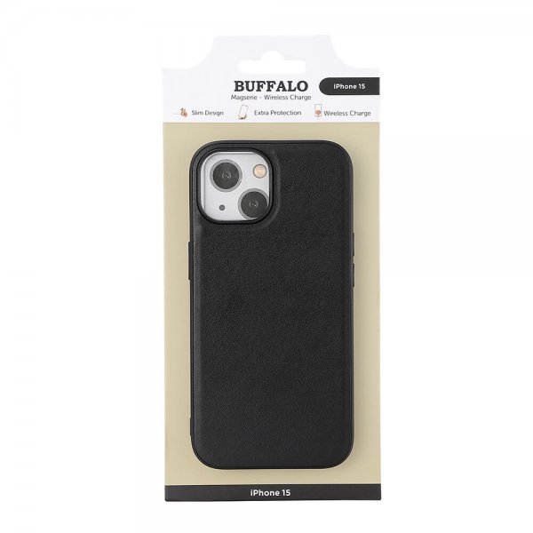 Buffalo iPhone 15 -kuori PU MagSeries, musta