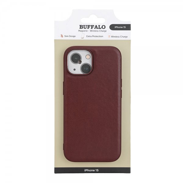 Buffalo iPhone 15 Kuori PU MagSeries Ruskea