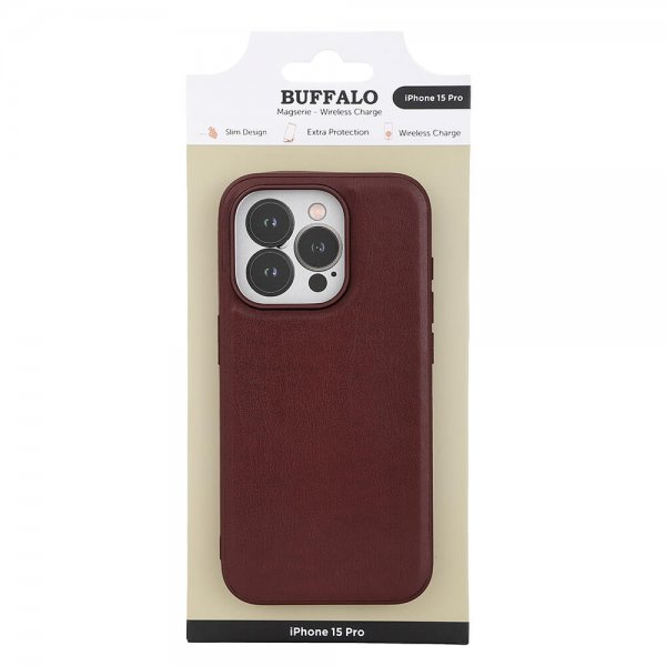 Buffalo iPhone 15 Pro -suojakuori PU MagSeries, ruskea