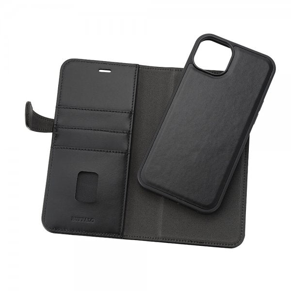 Buffalo iPhone 15 Plus -kotelo 3 korttipaikkaa irrotettava kuori MagSeries musta
