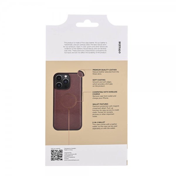 Buffalo iPhone 15 Pro Max Kuori 3 Korttipaikkaa Irrotettava MagSeries Ruskea