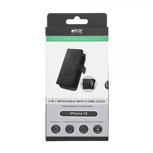 Gear iPhone 15 Kotelo 3 Korttipaikkaa Irrotettava Kuori MagSeries Musta