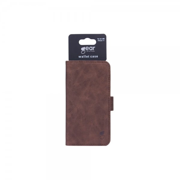 Gear iPhone 11 -suojakotelo Mobile Wallet, nubukkinahkaa, ruskea