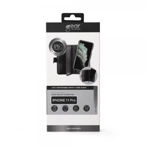 Gear iPhone 11 Pro Kuori, 7 Korttipaikkaa, Irrotettava Kuori, Musta