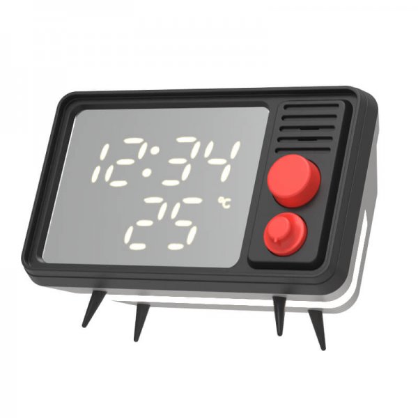 Mobility on Board -kaiutin, herätyskello valolla, retro-TV, musta/harmaa