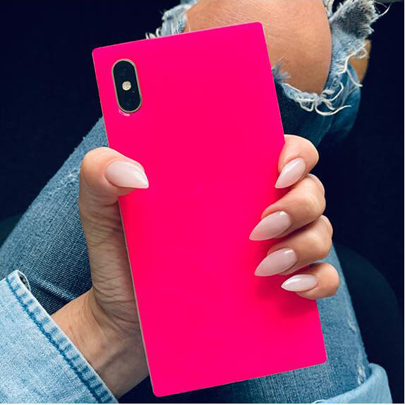 iDecoz iPhone Xs Max Suojakuori Square Case Neon Pinkki