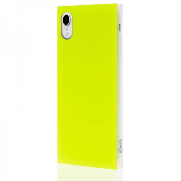 iDecoz iPhone Xr -kuori, neliömallinen, neonkeltainen
