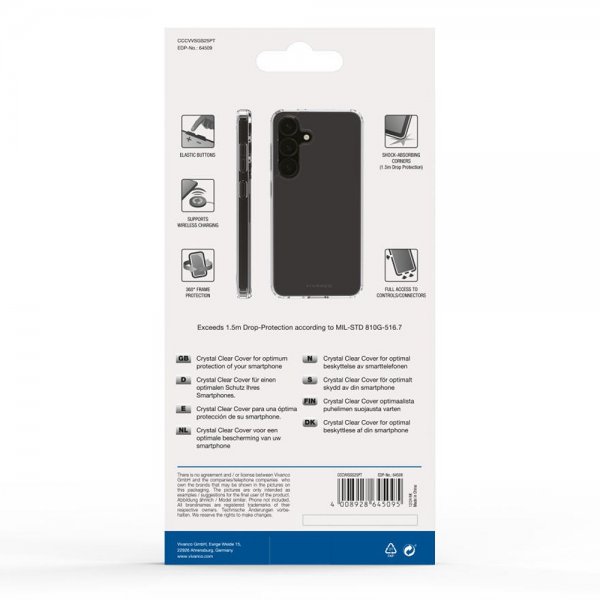 Vivanco Samsung Galaxy S25 Plus -suojakuori, kristallinkirkas, läpinäkyvä