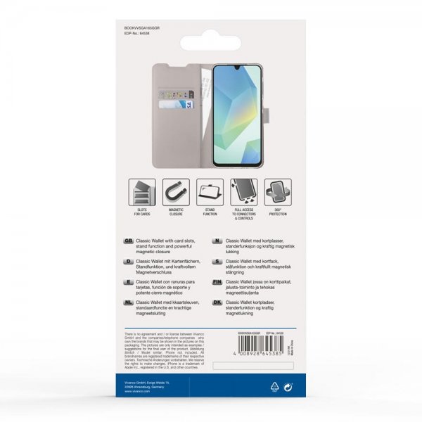 Vivanco Samsung Galaxy A16 Classic Wallet -suojakotelo, Greige