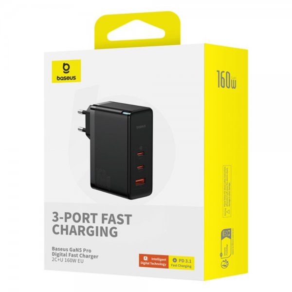 Baseus GaN5 Pro pikalaturi, 2xUSB-C ja 1xUSB-A, 160 W