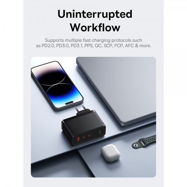 Baseus GaN5 Pro pikalaturi, 2xUSB-C ja 1xUSB-A, 160 W