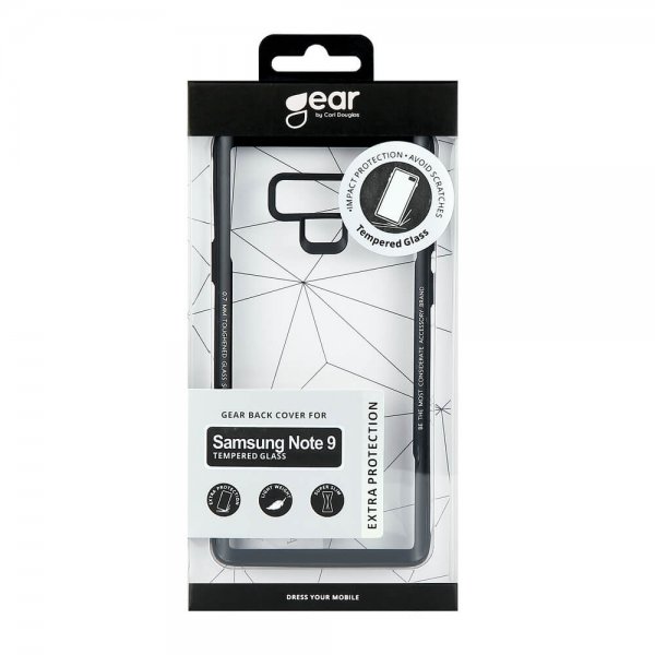 Gear Samsung Galaxy Note 9 -suojakuori, karkaistu lasi, kirkas/musta