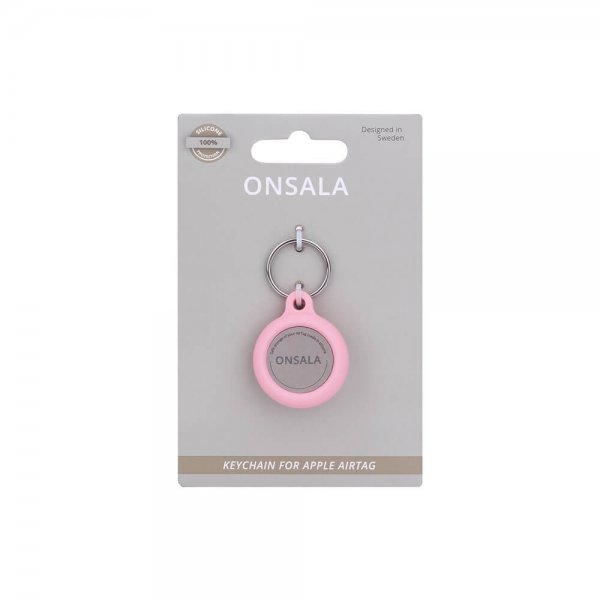 Onsala Apple AirTag-silikonpidike avaimenperällä, pinkki