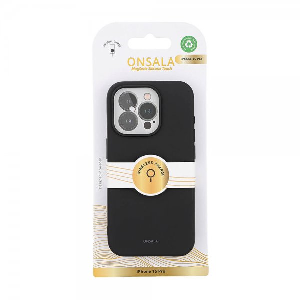 Onsala iPhone 15 Pro -silikonikuori, Silicone Touch MagSeries, musta