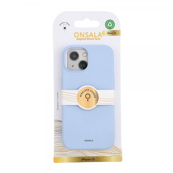Onsala iPhone 15 Silicone Touch MagSeries -kuori, vaaleansininen