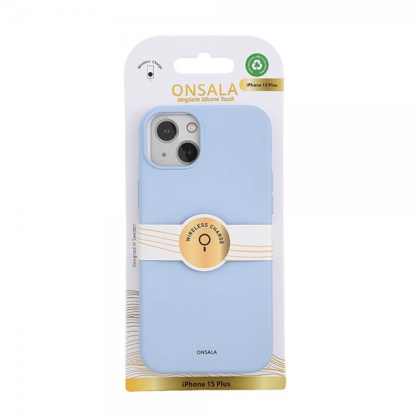 Onsala iPhone 15 Plus Suojakuori Silicone Touch MagSeries Vaaleansininen