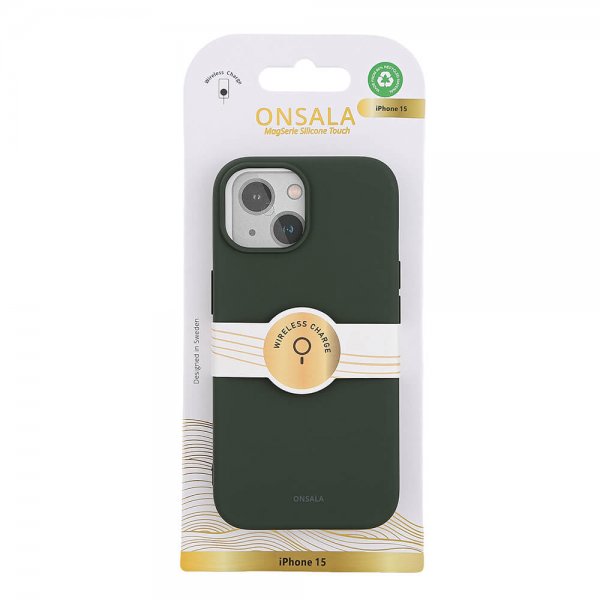 Onsala iPhone 15 Kuori Silikoni Touch MagSeries Oliivinvihreä