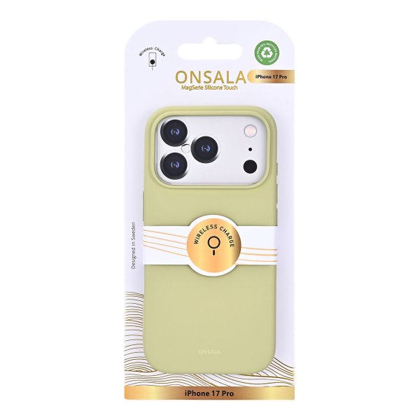 Onsala iPhone 17 Pro -kuori silikonituntumalla, lime