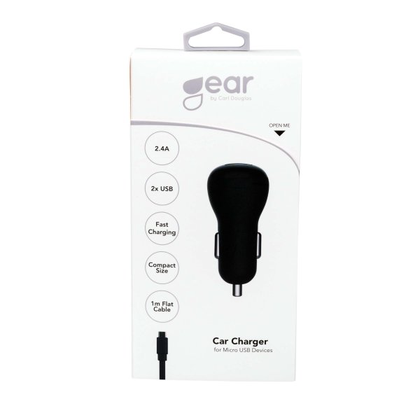 Gear Autolaturi 2xUSB 2.4A Micro-USB-kaapeli 1m Musta