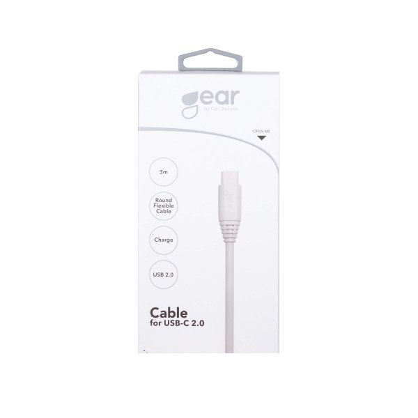 Gear USB-A–USB-C-latauskaapeli, 3 m, valkoinen