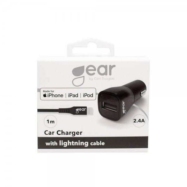 Gear autolaturi 1xUSB 2.4A Lightning-kaapeli 1m MFI musta