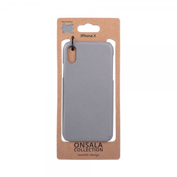 Onsala iPhone X/Xs Kuori Aitoa Nahkaa Harmaa