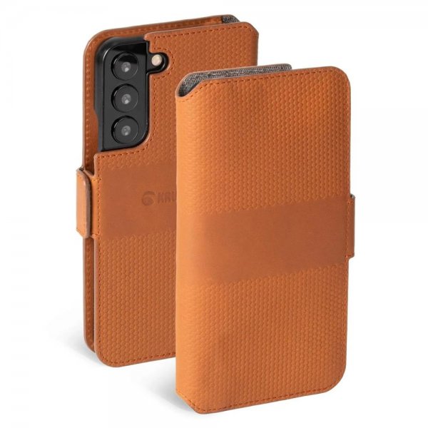 Krusell Samsung Galaxy S22 Kotelo Leather PhoneWallet Konjakki