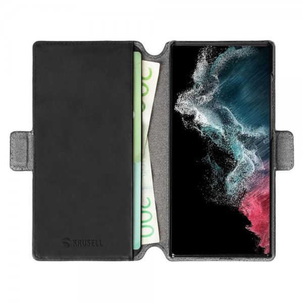 Krusell Samsung Galaxy S22 Ultra Kotelo Leather PhoneWallet Musta