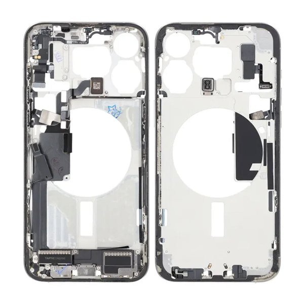 Keskikehys pikkutarvikkeilla iPhone 15 Pro Max - Valkoinen Titaani OEM