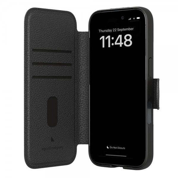 agood company iPhone 15 -kotelo, Pyöreä lompakkokotelo, Musta