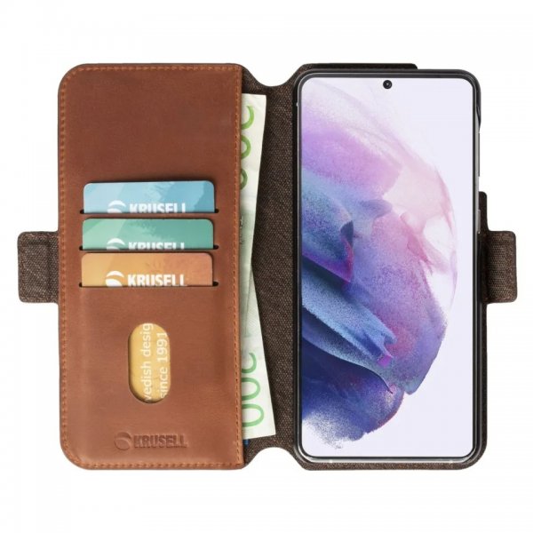 Krusell Samsung Galaxy S21 -kotelo Sunne PhoneWallet Vintage Cognac