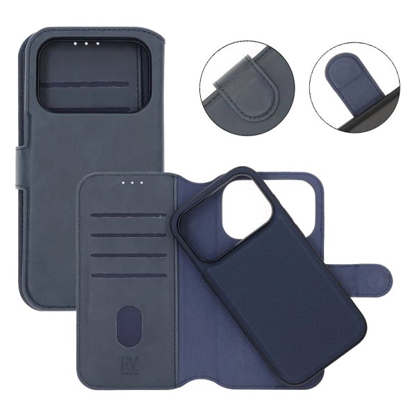 Rvelon iPhone 17 Pro -suojakuori, jossa 4 korttipaikkaa, irrotettava kuori, sininen