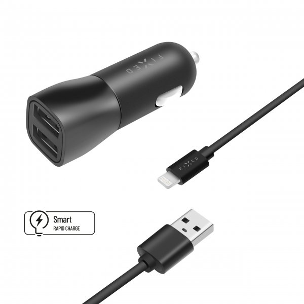 Kiinteä autolaturi Lightning-kaapelilla 1m 15W Musta