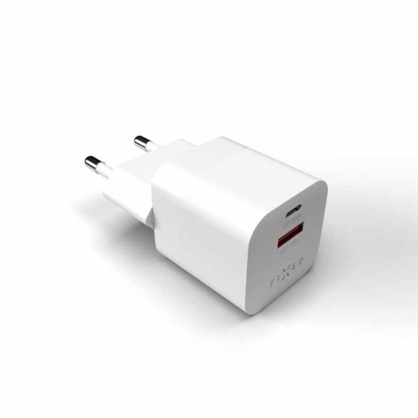 Fixed Laddare Mini PD Travel Charger USB-C & USB-A 20W Valkoinen