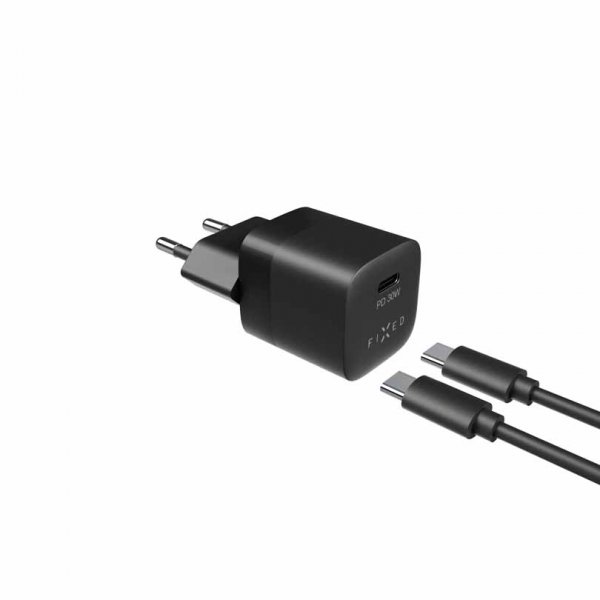 Fixed Laturi kaapelilla Mini PD Matkalaturisarja USB-C/USB-C 30W Musta