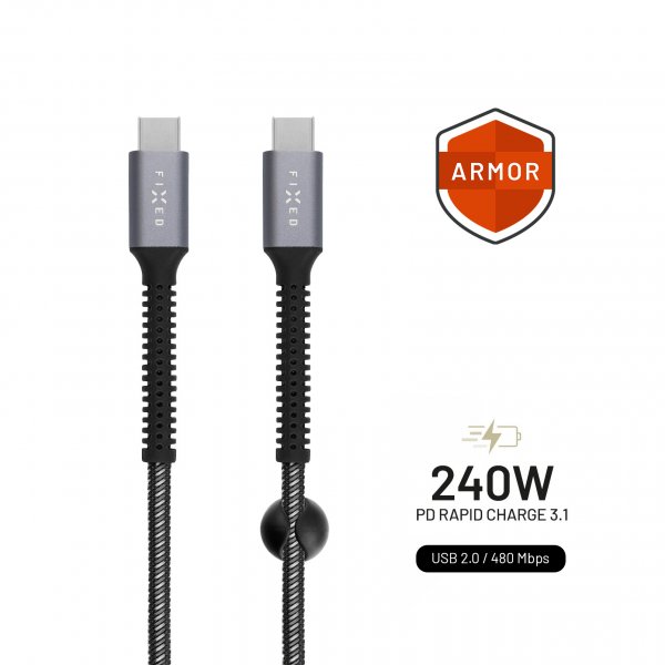 Fixed Kabel Armor 240W USB-C 2m Harmaa