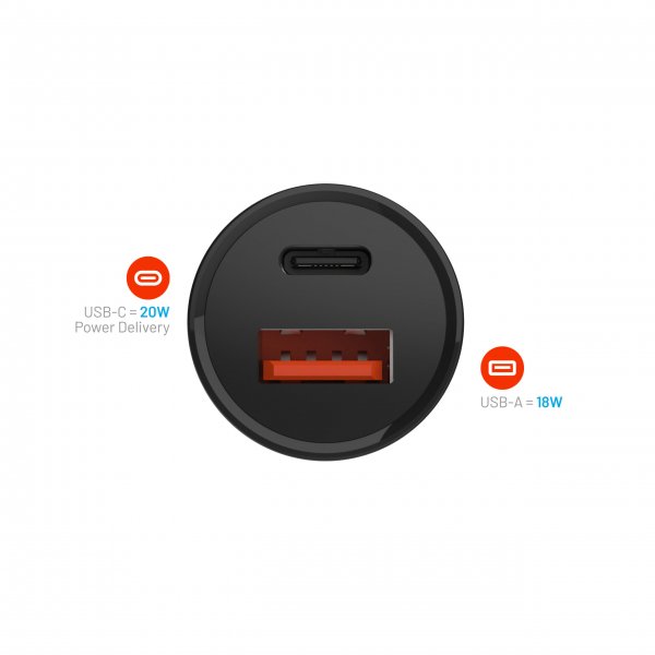 Kiinteä autolaturi USB-C/USB-A 20W