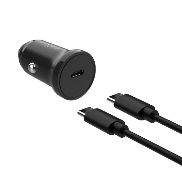 Kiinteä autolaturi USB-C-kaapelilla 1m 20W PD Musta