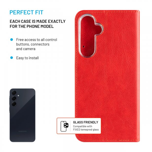 Kiinteä Samsung Galaxy A55 Fodral Opus Book Punainen