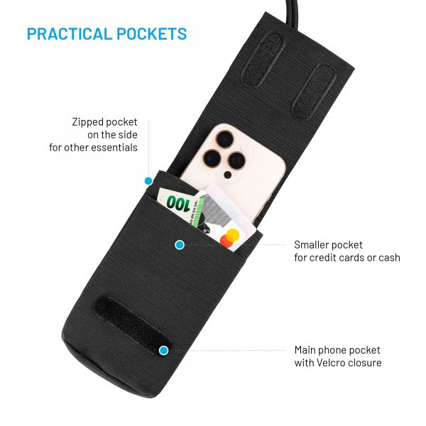 Kiinteä olkalaukku mobiilitaskulla, Camino Sling, musta