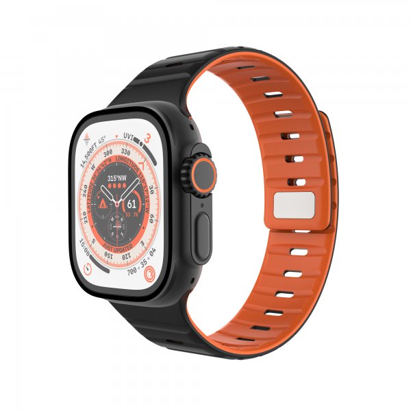 Kiinteä Apple Watch 42/44/45/46mm ranneke silikonia magneettikiinnityksellä Musta