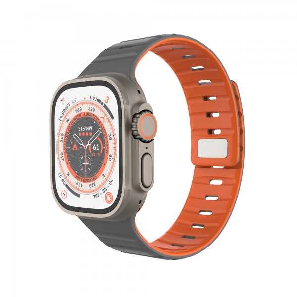 Kiinteä Apple Watch 42/44/45/46mm ranneke silikoni magneettihihna harmaa