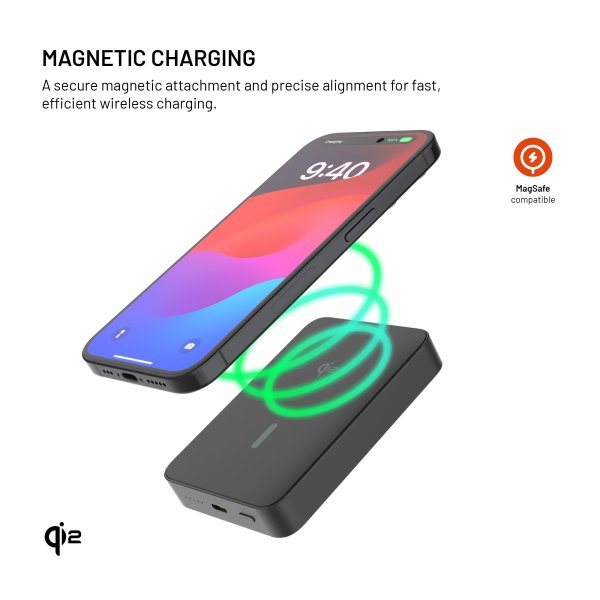 Fixed MagSafe Powerbank MagZen 10 Crystal Qi2 Musta