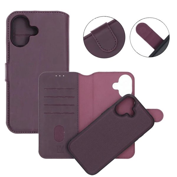 Rvelon iPhone 17 -kotelo, jossa 4 korttipaikkaa ja irrotettava kuori, violetti