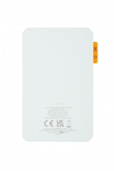 Xtorm-varavirtalähde 5000 mAh 15 W USB-C ja USB-A, valkoinen