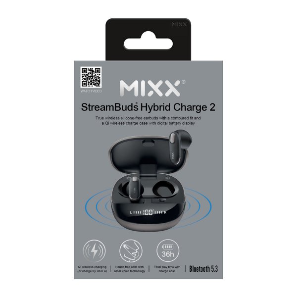 Mixx Langattomat StreamBuds Hybrid Charge 2 -kuulokkeet, musta
