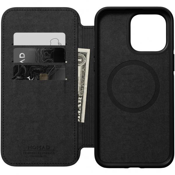 Nomad iPhone 14 Pro Max -suojakotelo, Modern Leather Folio, Horween-nahka, musta