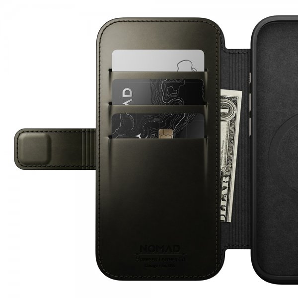 Nomad iPhone 16 Pro -suojakuori Modern Leather Folio Horween Green Chrome