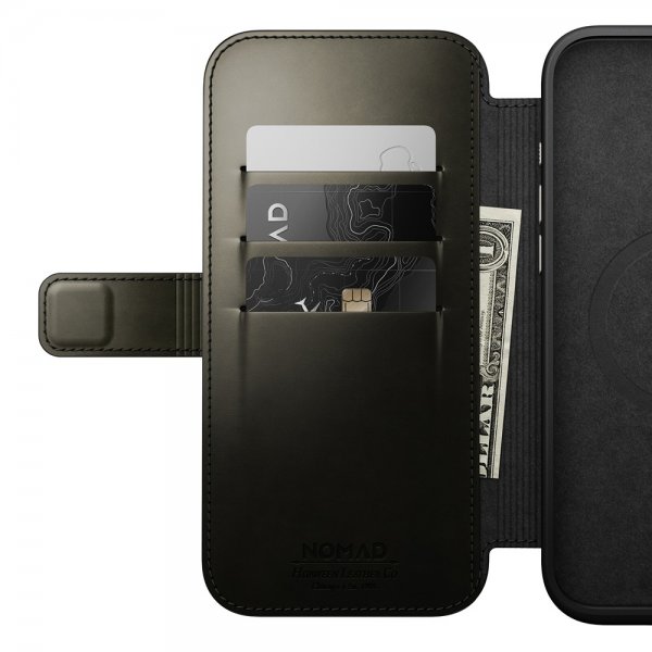Nomad iPhone 16 Pro Max Modern Leather Folio -suojakotelo, Horween, vihreä kromi