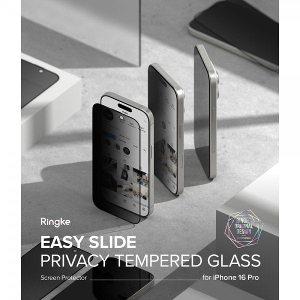 Ringke iPhone 16 Pro -näytönsuoja Easy Slide Privacy 2 kpl